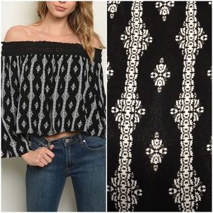Boho Off-The-Shoulder Black Blouse